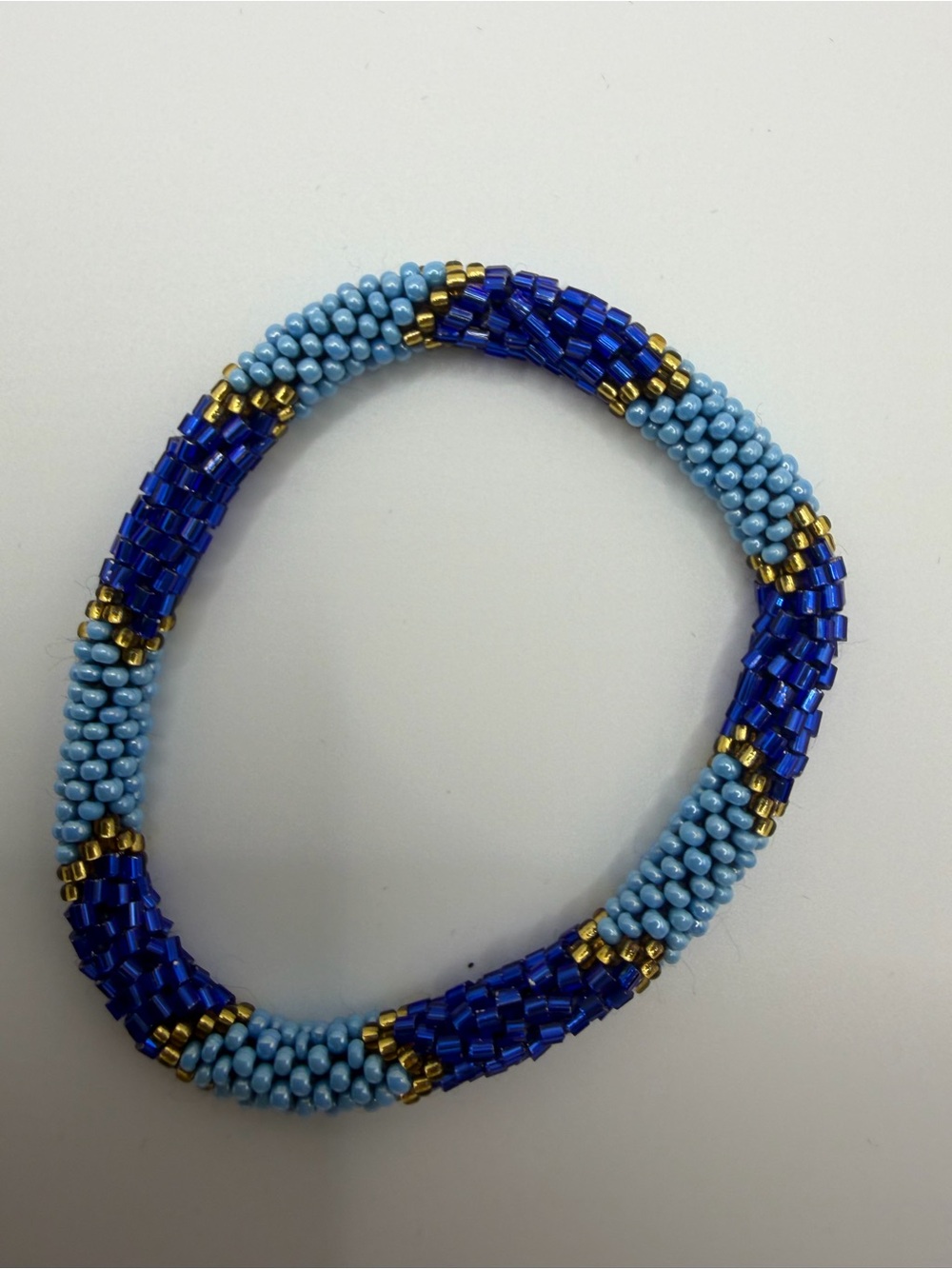 Handmade Blue and Gold Seed Bead Bracelet